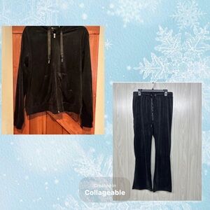 MessBebe velvet‎ Black Zip up hoodie and matching pants. Size L. NWT.